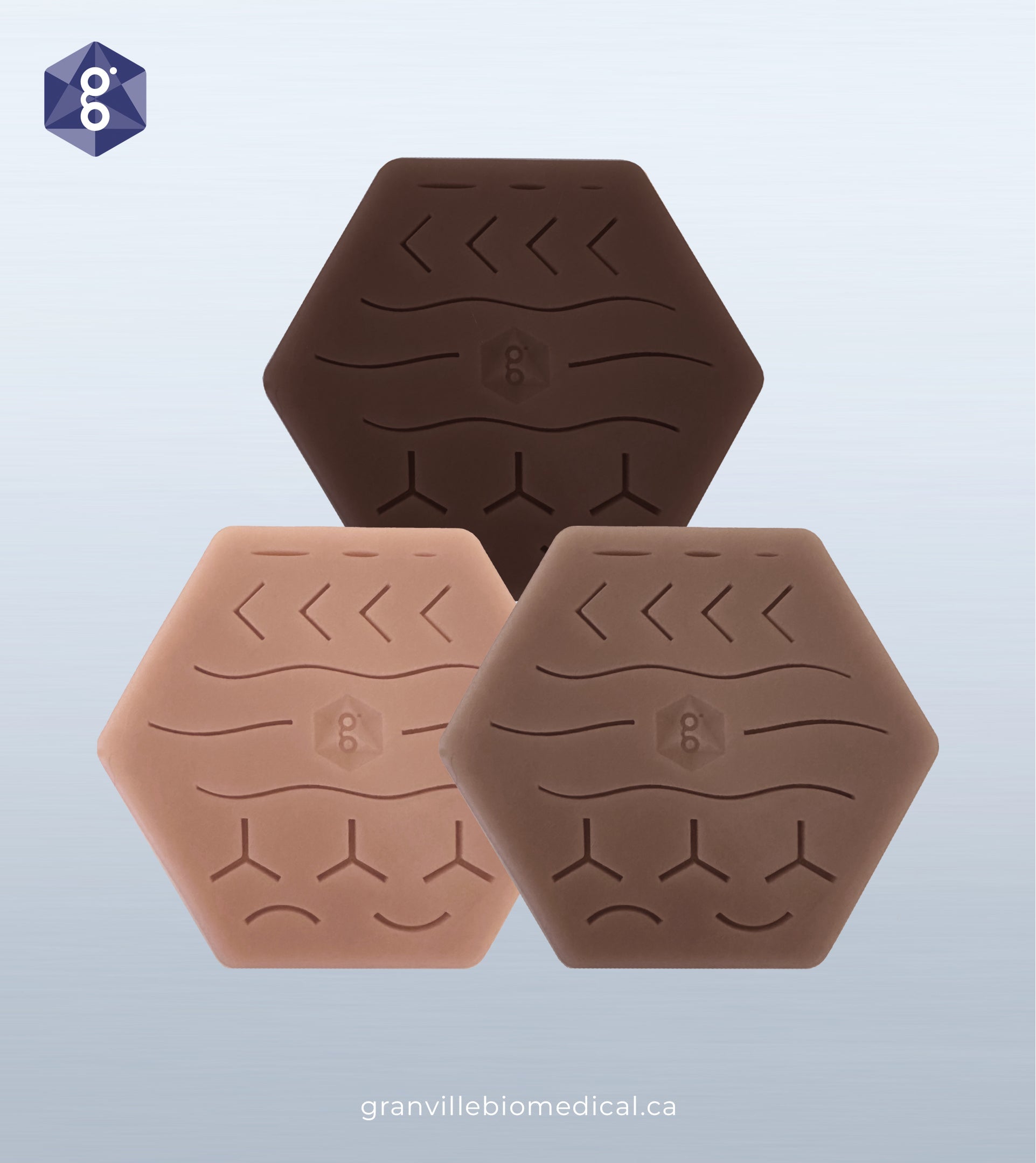 EpiSim suturing skills training pads, diversity trio of light, medium, and dark skin tones