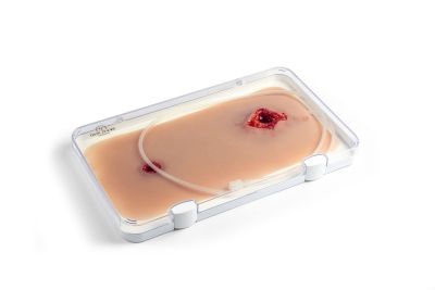 Wound moulage bullet hole, leg with bleeding function