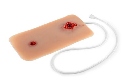 Wound moulage bullet hole, leg with bleeding function