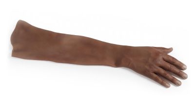 Replacement skin for “Puncture Pete” hyperrealistic IV training arm, dark skin color