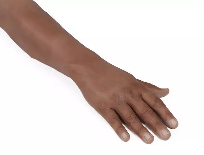 Puncture Pete – hyperrealistic IV training arm, dark skin color